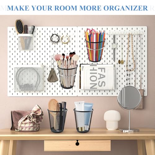 6 Sets Pegboard Cups with Ring, Metal Pegboard Bin with Hooks, Black Multipurpose Pegboard Organizer Accessories Pencil Holder Peg Boards for Desk Classroom Office Garage Workshop