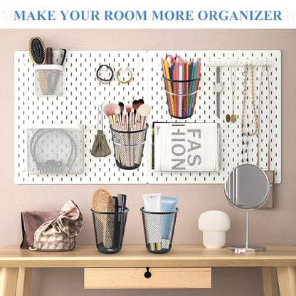6 Sets Pegboard Cups with Ring, Metal Pegboard Bin with Hooks, Black Multipurpose Pegboard Organizer Accessories Pencil Holder Peg Boards for Desk Classroom Office Garage Workshop