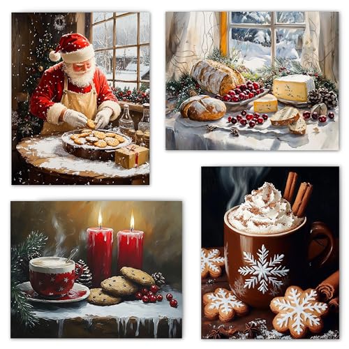 FITIE Cozy Christmas Kitchen Wall Art Posters Set of 4, Christmas Coffee Bar Home Kitchen Dining Room Bakery Decor, Vintage Santa Cookie Hot Cocoa Canvas Prints Artwork Wall Decor, 8x10 Unframed - color: Color-Nature Landscape 15