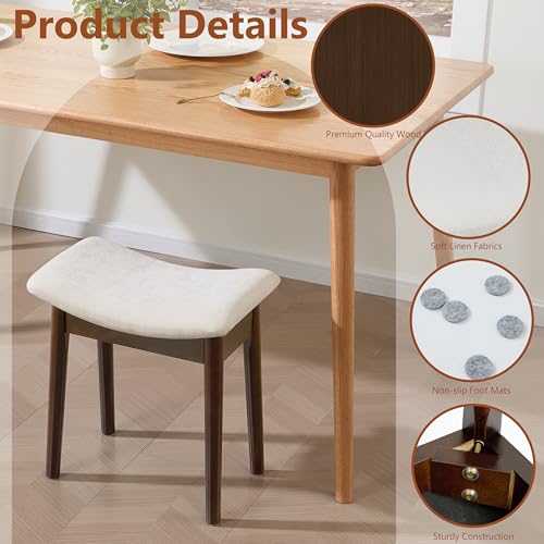Royal Windsor Vanity Stool with Saddle Cushion, 18 Inch Makeup Vanity Chair for Living Room, Modern Foot Stool Ottoman Piano Bench,Small Upholstered Bench for Bedroom, White - color: 10.2"d White+walnut