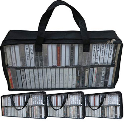 Evelots Cassette Tape Bag – See Thru Organizer Storage with Handles - Easy Carrying Case - No Dust or Moisture - Holds 200 Tapes with Cases - size: 4-Pack (Holds 200), style: Cassette Tape Bag