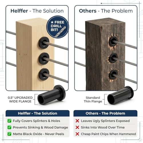 Helffer 60 Pack T316 Stainless Steel Black Protector Sleeves for 1/8" 5/32" 3/16" Cable Deck Railing Kit, Wood Post Wire Rope Hardware with Drill Bit