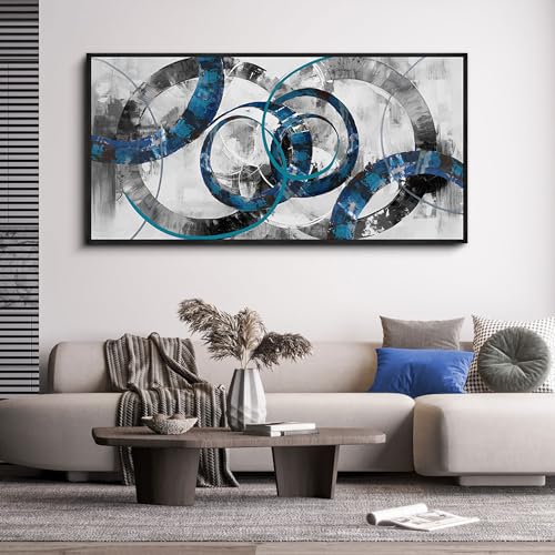XLSJERST Wall Art for Living Room - Abstract Wall Decor Blue and Gray Canvas Picture Print Framed Artwork for Bedroom Office Home Decoration - 48x24 Inches - color: Blue and Gray-Black frame, size: 29x58 inches