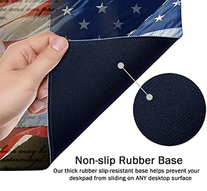 SSOIU Bald Eagle on American Flag Mouse Pad 35.5 X 15.7 Inch XXL Full Desk Mousepad Extended Large Non-Slip Rubber Base Waterproof Big Keyboard Mat with Stitched Edges for Gaming and Office - color: Bald Eagle on American Flag