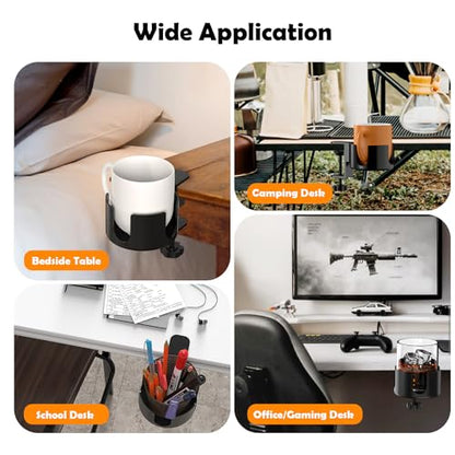 Large Desk Cup Holder Clamp, Anti-Spill Cup Holder for Desk, 3.7" Holder, Easy to Install Clamp on Cup Holder, Desk Cup Holder Compatible with Universal Cup & Pen Holder (1, Black)