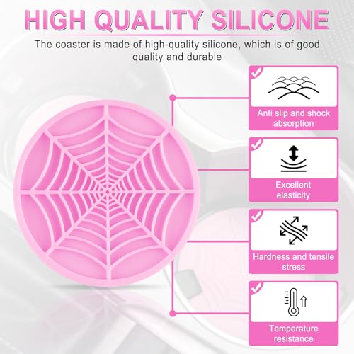 Alpmosn 4PCS Car Cupholder Spider Web Fashion Non-Slip Silicone Car Coasters for Cup Holders, Car Accessories for Men (Pink) - color: Pink