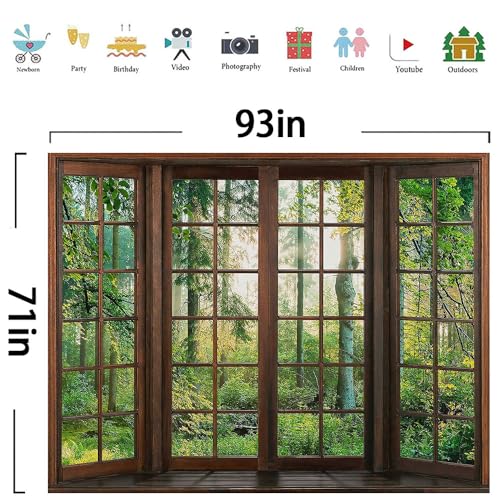 Aidatain Green Forest Natural Tapestry Window Scenery Wall Aesthetic Tapestry for Bedroom Flannel 93" L x 71" W Beach Blanket Living Dinning Room College Dorm Wall Hanging GTDJAT0093 - size: 93"L x 71"W