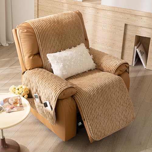 Recliner Chair Covers That Stay in Place, Waterproof Recliner Sofa Cover, Non-Slip Chair Protector, Washable Furniture Cover for Dogs, Cats and Kids (LightCoffee, 23.6"Recliner Chair) - color: Lightcoffee