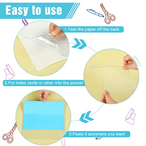 30 Pack Self-Adhesive Index Card Pockets with Top Open for Loading - Ideal Index Card Holder for Organizing and Protecting - Crystal Clear Plastic (5.8 x 8.7 Inches) - size: 5.8 x 8.7 Inches