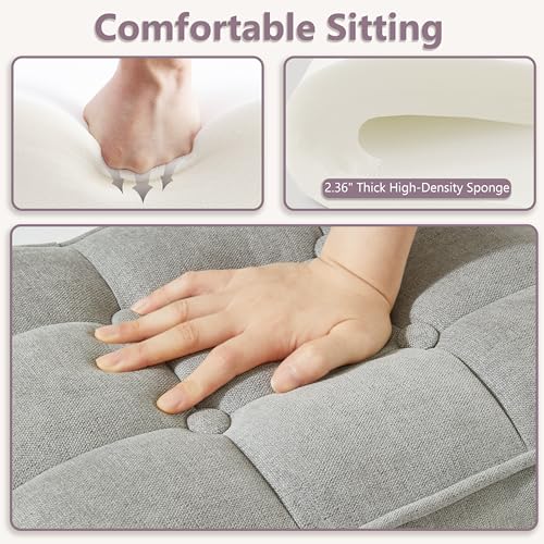 Royal Windsor Vanity Stool,Square Ottoman Stool Foot Rest,Upholstered Vanity Chair Foot Stool with Metal X Legs, Small Vanity Seat for Entryway,Bedroom and Living Room,Linen Light Grey - color: 12.6"d Light Grey+black