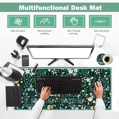 ARTSO XXL Large Gaming Mouse Pad with Wrist Rest, Ergonomic Mouse Pad, Keyboard Wrist Rest, Home Office Desk Accessories, Green Flower Plants - color: Green Flower Plants