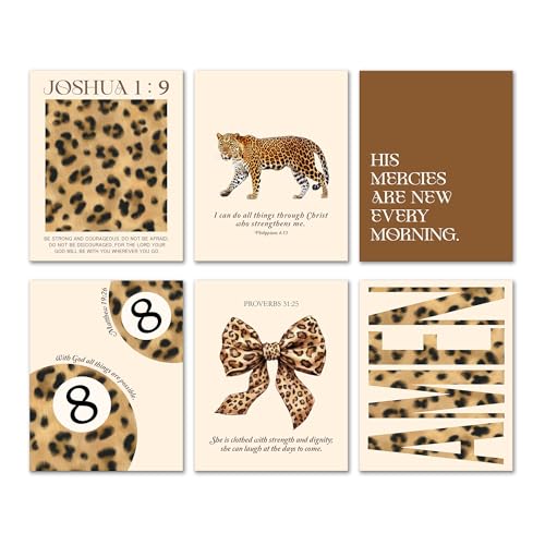 Isfvqyub Preppy Cheetah Leopard Wall Art, Aesthetic Bible Verse Stockholm Poster For Girl Boy, Trendy Bow Lucky 8 Ball Wall Decor For Bedroom Dorm College Apartment Office, Set Of 6 -A03 - size: Cheetah