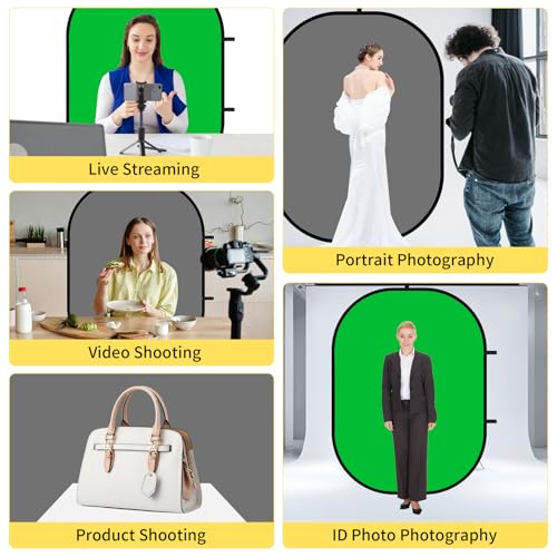 5x6.6ft Reversible Green Grey Backdrop for Photography, Pop-Up Collapsible Background 2-in-1 Muslin Self Tape Backdrop with Clip and Carry Case - color: Green&Grey, size: 5x6.6ft