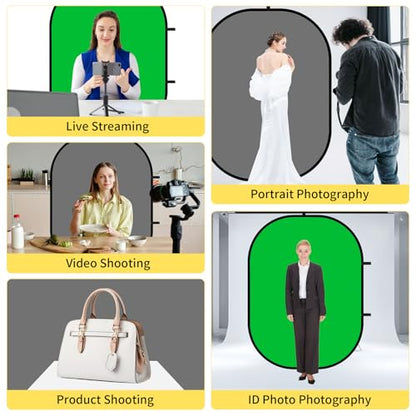 5x6.6ft Reversible Green Grey Backdrop for Photography, Pop-Up Collapsible Background 2-in-1 Muslin Self Tape Backdrop with Clip and Carry Case - color: Green&Grey, size: 5x6.6ft