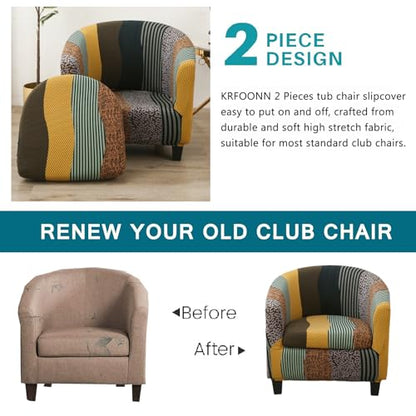 KRFOONN Club Chair Slipcover 2 Piece Stretch Printed Round Barrel Chair Covers Removable Tub Chair Slipcover with Elastic Bottom Chair Coverings Furniture Protector Cover for Living Room, B11 - color: Colorb11
