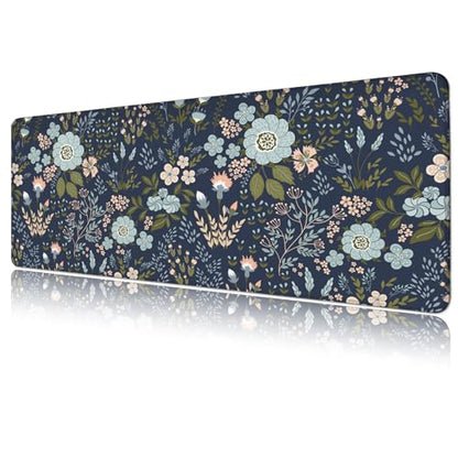 Gaming Mouse Pad, Large 31.5 x 11.8 inches Mousepad, Long Keyboard Pad, Cute Mouse Mat for Computer with Stitched Edges and Non-Slip Base (Black Flowers) - color: Black Flowers