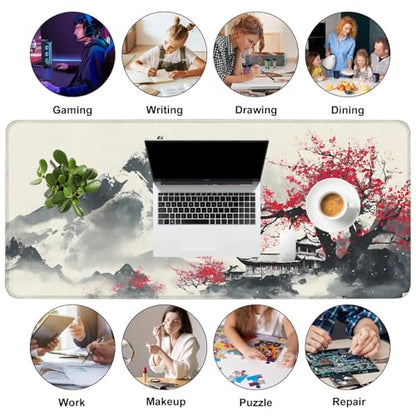Mouse Pad, Large Anti-Slip with Stitched Edges Desk Mat Desktop Laptop Computer Desk Keyboard Mat,Table Protector Blotter Mat (Plum Blossom, 35.4" x 15.7") - color: Plum Blossom, size: 35.4" x 15.7"