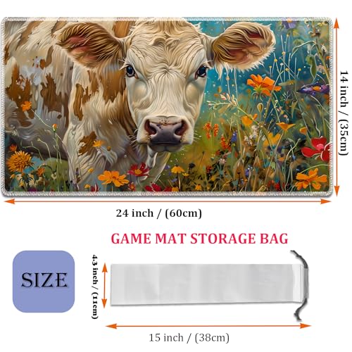 MTG Playmat, Smooth Surface Game Play Pad MTG TCG 24 x 14 inch with Storage Bag, Non-Slip Mouse Pad Card Fighting Game, Flowers and Cattle - color: Flowers and Cattle
