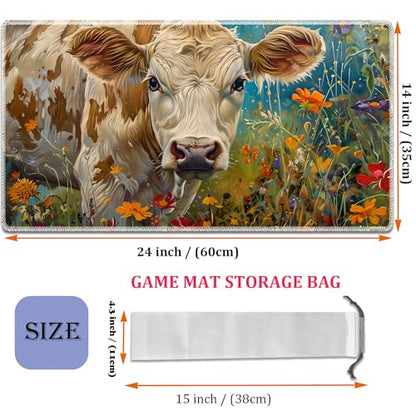 MTG Playmat, Smooth Surface Game Play Pad MTG TCG 24 x 14 inch with Storage Bag, Non-Slip Mouse Pad Card Fighting Game, Flowers and Cattle - color: Flowers and Cattle