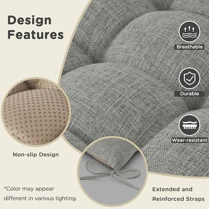 AddGrace Non-Slip Rocking Chair Cushion Extra Large Linen Thick Chair Pads Durable High Back Seat Cushions with Ties Set of 2 Light Grey - color: Light Grey