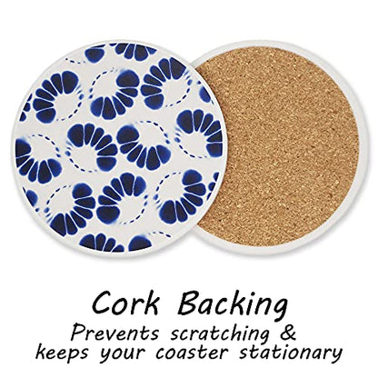 AD Set of 6 Coasters for Drinks Absorbing Round Ceramic Stone Coaster with Cork Base,Tabletop Protection Mat for Mugs and Cups,Office,Kitchen (Shibori) - style: Shibori