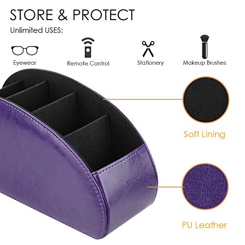 SITHON Remote Control Holder with 5 Compartments - PU Leather Remote Caddy Desktop Organizer Store TV, DVD, Blu-Ray, Media Player, Heater Controllers, Purple - color: Purple, size: Small