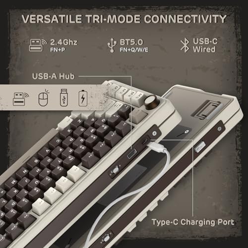 RK ROYAL KLUDGE L75 Gasket Mount Mechanical Keyboard w/Knob/Macro Keys & Touchable Nameplate, Tri-Mode 75% TKL Wireless Keyboard BT/2.4G/USB-C, Hot Swappable, Pro Software, Massive 8000mAh Battery - color: Mocha Gray, size: Tactile Beige Switch