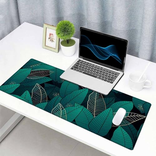 Large Gaming Mouse Pad with Stitched Edges, Desk Mat Extended Keyboard Pad, Non-Slip Rubber Base Desk Pad for Laptop, Office, Home, 31.5X15.7 inch Tropical Leaves - color: Tropical Leaves, size: 31.5L x 15.7W inches