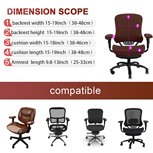 Tallew 4 Pcs Office Chair Covers Set Computer Universal Protective Stretchable Chair Seat Covers Desk Armrest Slipcovers Pads Office Cushion Backrest for Rotating (XL,Dark Brown) - color: Dark Brown