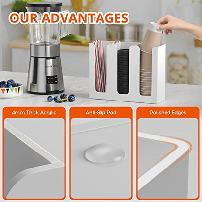 Richboom Acrylic Coffee Cup and Lid Storage Organizer Holder, 3 Compartments, White - color: White-3 Compartment
