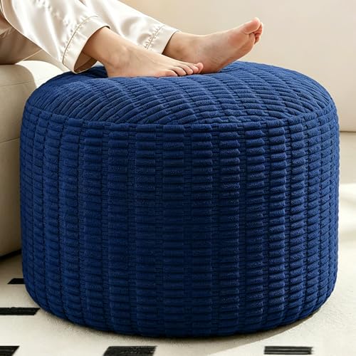 Round Corduroy Ottoman Foot Rest Pouf for Living Room Couch - Soft Plush Shredded Foam Filled Hassock Stool, Comfy Footstool for Adults (Navy - Chunky Corduroy, 26 INCH×18 INCH) - color: Navy - Chunky Corduroy, size: 26"D x 26"W x 18"H