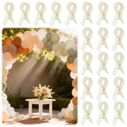 PUGPIU 20 Pack Balloon Arch Clips for Backdrop, 3.5 Inch White Spring Clamp | Plastic Balloon Clips for Arch, Great for Backdrop Stand, Birthday Wedding Decoration, Hang-drying, Beach Towels, Photos - color: White2