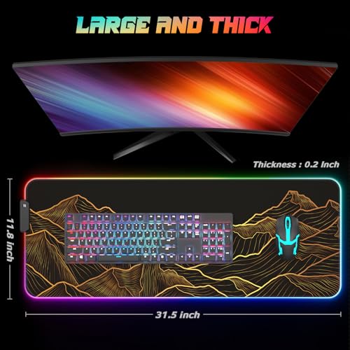ITNRSIIET RGB Gaming Mouse Pad, Full Desk XL Extended Large Gaming Mousepad, 12 Lighting Modes 30% Thicker Big LED Desk Mat for Gamers, 32 x 12 inches, Sunrise Over Valley - color: Sunrise Over Valley