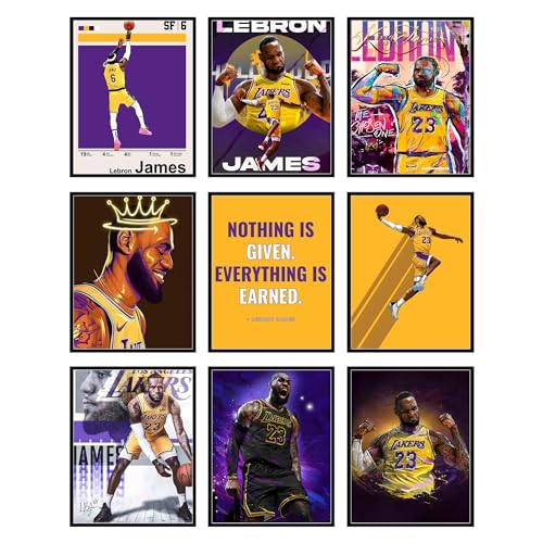 BigWig Prints LeBron James Poster Set - LeBron Posters for Walls, Lakers Bedroom Wall Decor, Basketball Room Decor for Boys, Gifts for Lakers Fan, Basketball Artwork - Unframed Set Of 9 (8x10”) - color: Lebron James 1