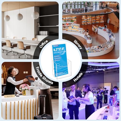 Clear Acrylic Brochure Holder, Wall Mount & Desktop Menu Display Stand | 4 Pack | 3mm Thick | Hardware Included | Sturdy & Stable | Fits Trifold Flyers, Booklets | For Hotel, Church, Reception Desks - color: 4 Pack, size: 4.3*7.8inch