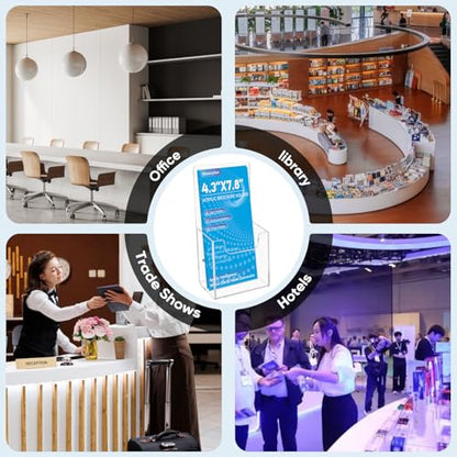 Clear Acrylic Brochure Holder, Wall Mount & Desktop Menu Display Stand | 4 Pack | 3mm Thick | Hardware Included | Sturdy & Stable | Fits Trifold Flyers, Booklets | For Hotel, Church, Reception Desks - color: 4 Pack, size: 4.3*7.8inch