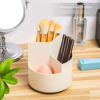 Desk Pencil Pen Holder, 3 Slots 360-Degree Spinning Organizers, Desktop Storage Stationery Supplies, Cute Cup Pot for Office, School, Art Supply, Kids - White - color: White