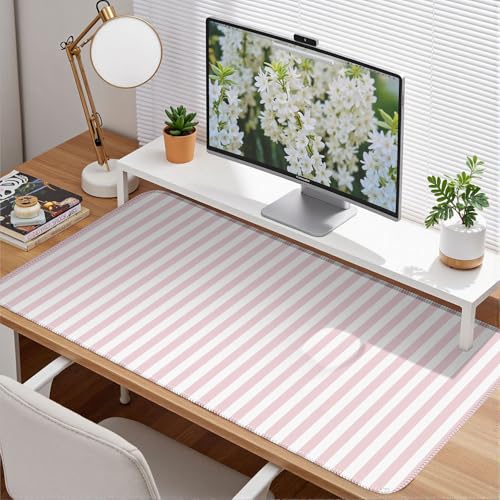 Pink Striped Desk Mat Cute Pastel Large Mouse Pad Kawaii Aesthetic Extended Mat for Home Office Desk Decor for Women Cozy Gaming Keyboard Pad 31.5 X 15.7 - color: A2- Pink Strip