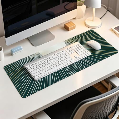 Boho Gold Sunburst Mouse Pad,XL Large Retro Minimalist Art Aesthetic Desk Mat,Dark Green Summer Sun Mousepad for Home Office Dorm Desktop Decor,31.5x11.8 Inch - color: Boho Green XL