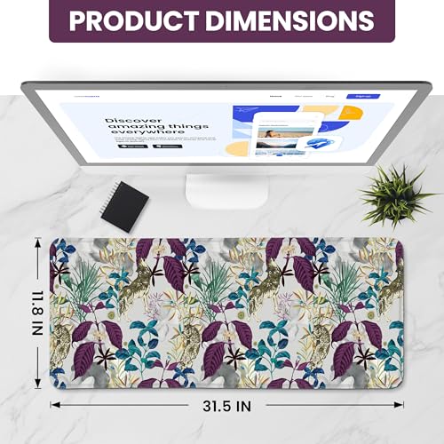 Large Mouse Pad for Desktop, Cute Desk Mat Pad Protector for Work & Gaming, Aesthetic Pretty Anti-Slip Laptop Blotter Cover for Office School Home Supplies, Jungle, 31.5" x 11.8" - color: U-Jungle, size: 31.5L x 11.8W inches