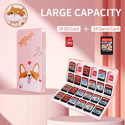 OLDZHU Cute Switch Case Holder Compatible with Nintendo Switch&Switch OLED, Pink Storage for 24 Game Cartridges and 24 Micro SD Cards - color: Cute dog