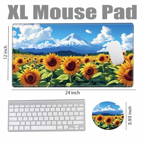 Gaming Mouse Pad Large Mousepad Sunflower Desk Mat 24x12 Desk Pad XL Computer Mat with Stitched Edge Rubber Base for Work Women Home Office - color: Sunflower Mountain, size: 24''X12''