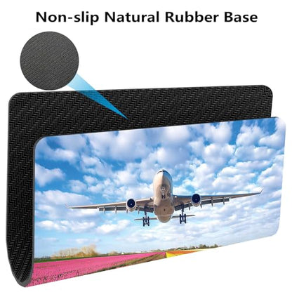 Airplane Flying Over Garden Mouse Pad, Spring Tulip Field Nature Desk Mat | Flowers Scenery Landscape, Anti-Slip Rubber Base, Silky Smooth Surface, Cute Office/Gaming Mousepad - color: Color_CNa