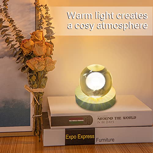 4pcs Wooden Light Base, Round & Square Crystal Sphere Pedestal Stand with USB Cable Switch, Light Display Base for Illuminate 3D Crystal Ball Aroma Stone Resin Art Ornament