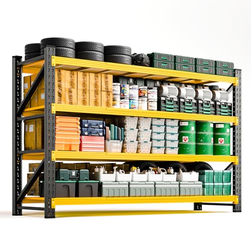 Letaya 71.3" W Metal Storage Shelves,5000LBS Heavy Duty Garage Shelving Units, 4 Tier Adjustable Utility Rack Shelf,Large Industrial Shelves,for Shop,Warehouse,Basement (71.3" W x 24" D x 70" H) - color: Black Yellow, size: 71" W x 24" D x 70" H