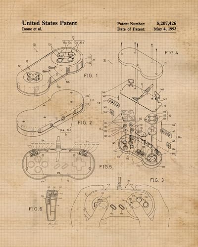 STARS BY NATURE Classic Video Game Console Controller Patent Prints, 4 (8x10) Unframed Photos, Wall Art Decor for Home Work Office Tech Gaming Garage Electronic Robotics Shop School Student Teacher