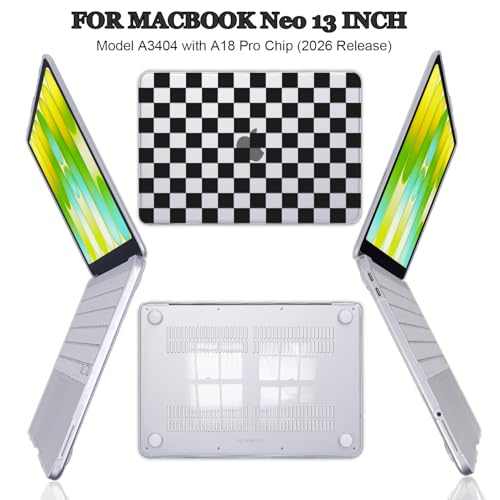 Hard Case for 2026 MacBook Neo 13 A18 Pro A3404 Full Protection Kit with Keyboard Cover Screen Protector Dust Plugs Webcam Cover, Classic Checkered Grid - color: Classic Checkered Grid