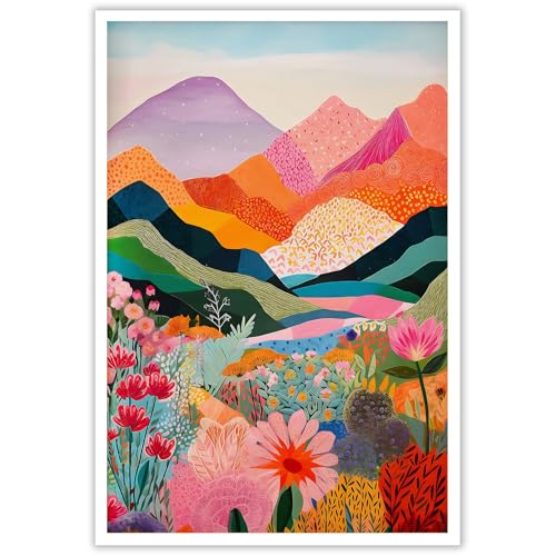 Colorful Abstract Watercolor Wall Art,Aesthetic Landscape Poster,Colorful Wildflower Picture,Scenery Floral Painting,Mountains Poster Print for Bedroom Dorm Apartment Home Decor 16x24Inch UnFramed - color: Colorful Mountain-2, size: 24"L x 16"W