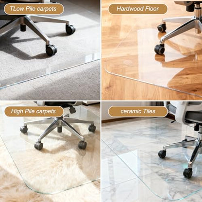 Vicwe Glass Chair Mat for Carpet,36"x48" Tempered Glass Office Chair Mat,1/5" Thick Glass Chair Mat with Rounded and Polished Edges,Smooth Glide for Carpet & Hardwood Floor Protection - size: 36"x 48"x 1/5"Thick