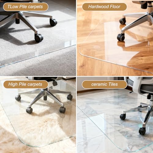 Vicwe Glass Chair Mat for Carpet,32"x48" Tempered Glass Office Chair Mat,1/5" Thick Glass Chair Mat with Rounded and Polished Edges,Smooth Glide for Carpet & Hardwood Floor Protection - size: 32"x 48"x 1/5"Thick